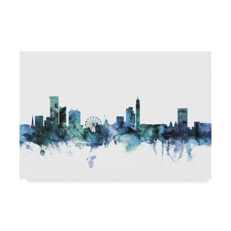 Michael Tompsett 'Birmingham England Blue Teal Skyline' Canvas Art,22x32